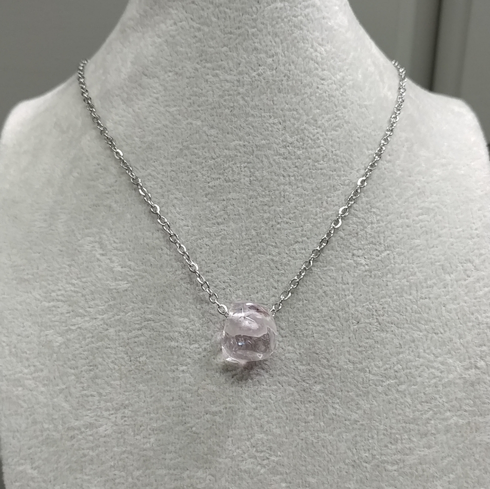 Clear Crystal Necklace Natural Clear Amethyst Gemstone Pendant Stainless-Steel
